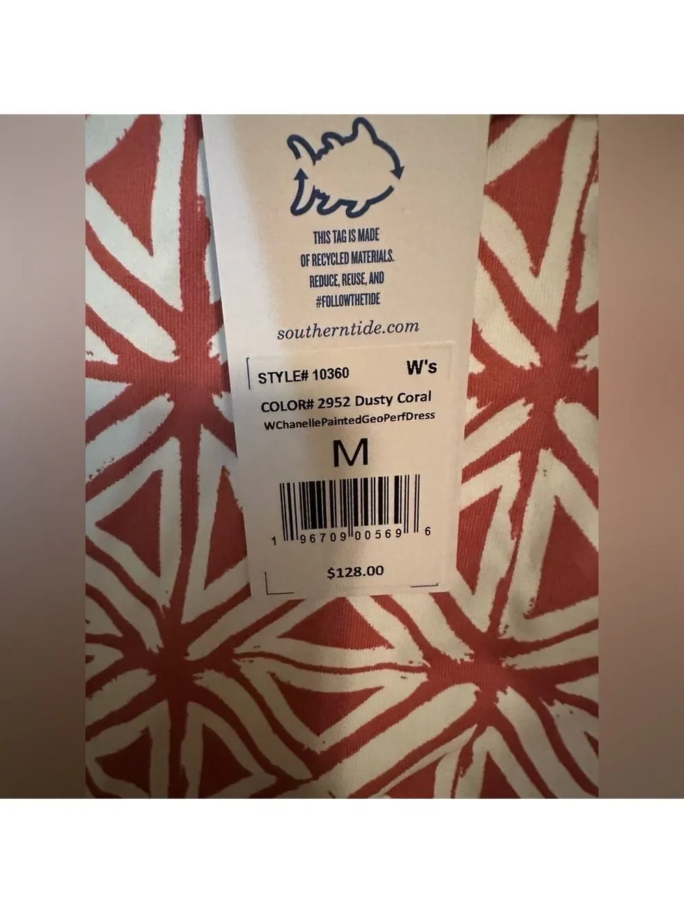 Southern Tide-Women's Chanelle Performance Geo Dress-Dusty Coral-size M-NWT - Picture 10 of 11